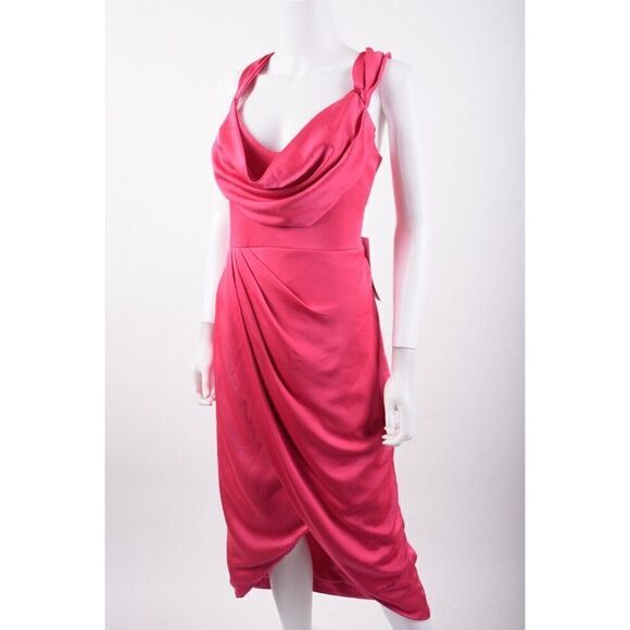 Theia Womens Andi Wrap Midi Dress Draped Formal Cocktail Party Sz 12 Pink NWT - Picture 4 of 6